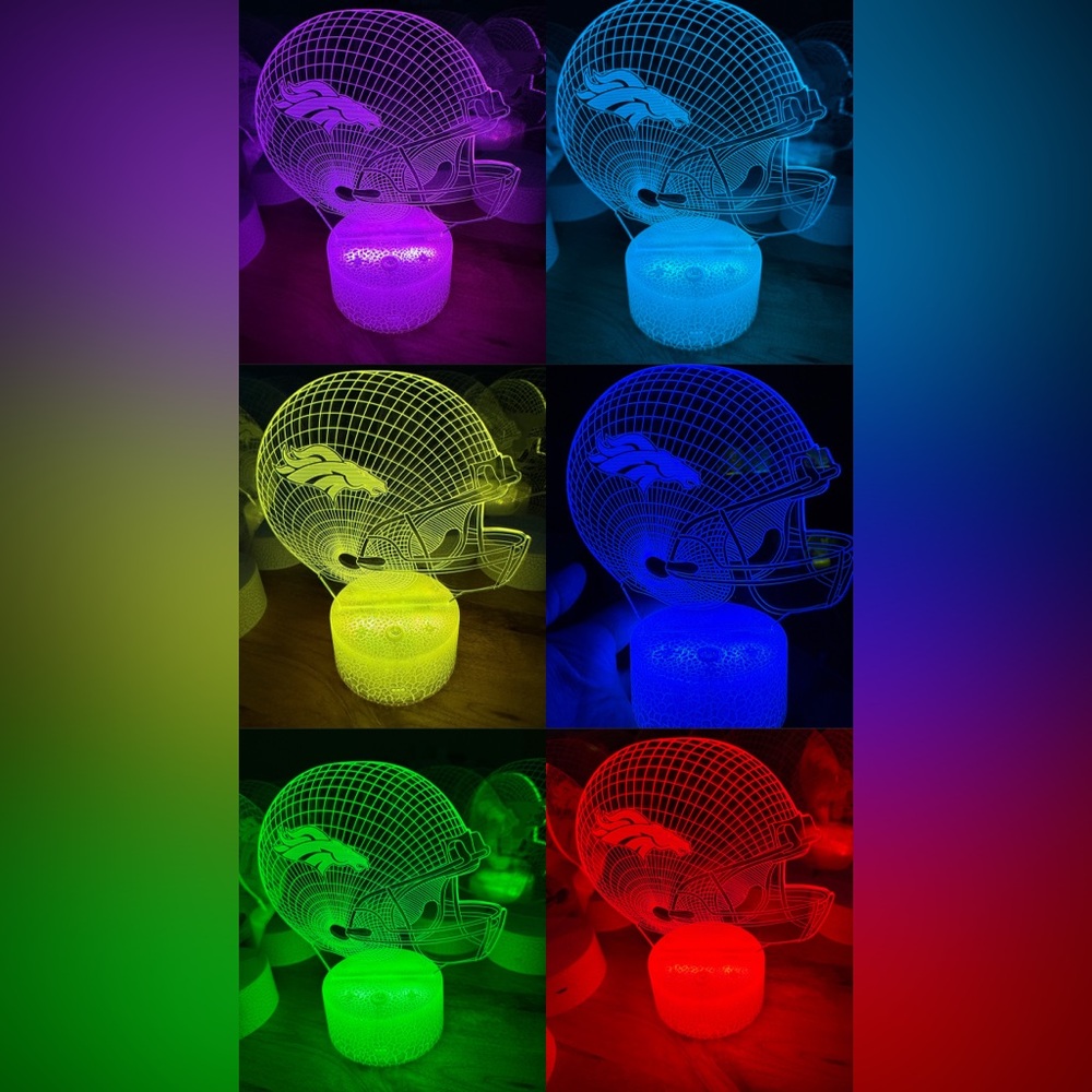 Set of 3 Denver Broncos 3D LED Football Helmet Night Light